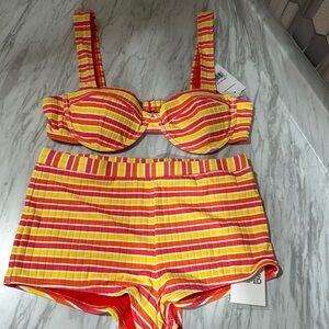 SOLID & STRIPED Red and Yellow Striped Swim Set